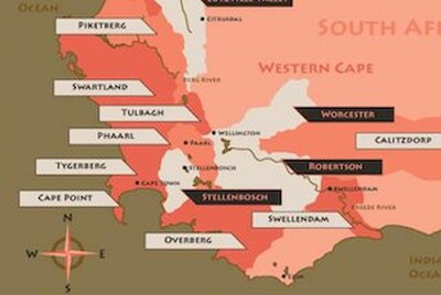 Kaart wijnregio Zuid-Afrika